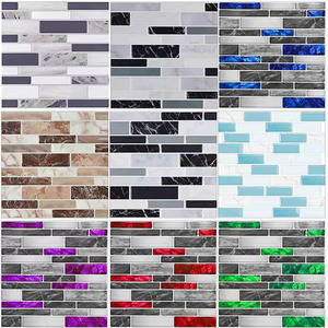 PVC Backsplash Tile <strong>for</strong> Kitchen Peel and Stick - Marble White Embellished With Black Wall <strong>Stickers</strong> - Product Image 1