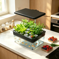 Système de bassin aquaponique intelligent d'intérieur avec lumière de croissance LED, kit de culture hydroponique sans sol à 12 modules pour la maison