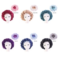 Bas quantité minimale de commande personnalisé réglable mode Double couche Satin soie velours grand femmes bonnet de douche dormir cheveux casquette Bonnets chapeaux avec Logo