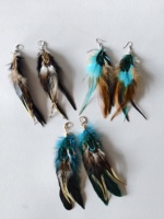 Anting-anting gantung bulu asli handmade bohemian boho vintage grosir custom, dengan rumbai panjang, untuk wanita