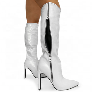 Latest Knee High Style Custom Made Women <b>Boots</b> Fashion Side Zip Pointy Toe Thin High Heels Short Great Quality Size 43 - Product Image 6