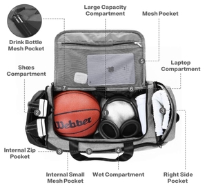 Bolsa de viaje de gimnasio gris grande de 47L para hombres y mujeres, bolsa de lona deportiva con compartimento húmedo para zapatos, mochila de transporte de fin de semana, entrenamiento físico - Product Image 2