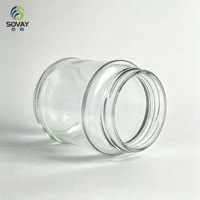 9.3*7.2cm 280ml Stoples Makanan Kaca Pendek Transparan dengan Leher Berulir, Wadah Kaca Serbaguna untuk Penggunaan Rumah Tangga & Komersial