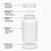 Flacon en plastique de 200 ml avec bouchon hermétique pour compléments alimentaires, vitamines, pilules, capsules et comprimés
