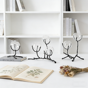 롱 싱글 스템 샹들리에 꽃병, 블로운 글라스 꽃병 홈 데코 장식 구리 두바이 화병 - Product Image 2