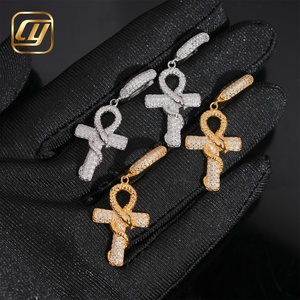Boucles d'oreilles créoles de luxe en argent S925 plaqué or 18 carats avec croix Ankh en moissanite micro-pavée, certifiées GRA, unisexe - Product Image 5