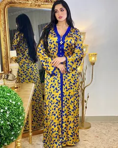 Factory Elegant Ethnic Ribbon Maxi Dress Moroccan Kaftan Dubai Turkey Muslim Long Sleeve Abaya Arabic for Women