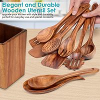 Ensemble de 11 ustensiles de cuisine antiadhésifs en bois d'acacia, cuillères, spatules, ustensiles de cuisine
