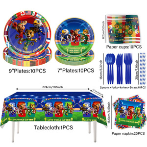 Articles de fête sur le thème du football pour les jours de match, décorations d'anniversaire pour les fans de football, <span class=keywords><strong>vaisselle</strong></span> jetable, assiettes en papier, nappe, bannière - Product Image 4