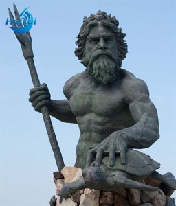 Grande sculpture antique en métal, figure mythologique romaine, statue de Poséidon en bronze avec trident - Product Image 1