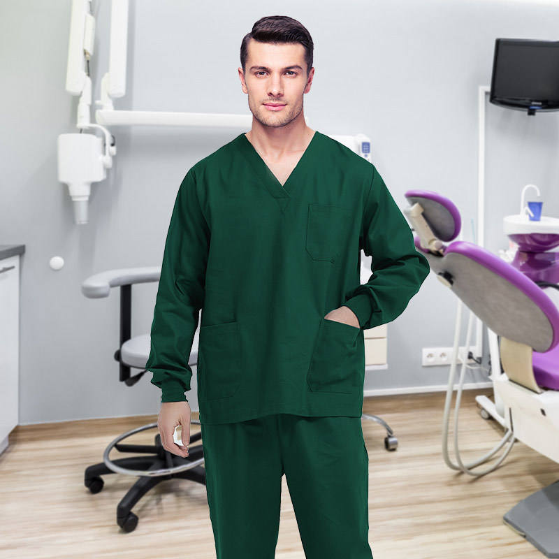 Men's green long sleeve suit (100% cotton)