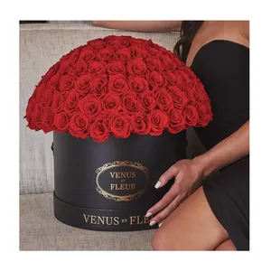 Customized High Quality Luxury Dome Shaped Preserved Roses Round Paper Flower Gift Box