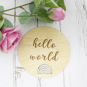 Hello World Rainbow Newborn Annonce Sign Plaque de statistiques de naissance <span class=keywords><strong>en</strong></span> bois avec motif gravé - Product Image 4