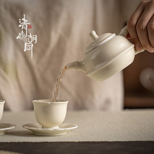 Théière unique artisanale en céramique Ding Kiln, forme bambou blanc, service à thé Kung Fu avec plateau, décoration d'intérieur - Product Image 3