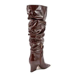 Wide Fit Women's Piled Pleated Upper Knee High <b>Boots</b> Ladies Chunky High Wedge Heels Shoes Big Size 45 Side Zipper Long Booties - Product Image 2