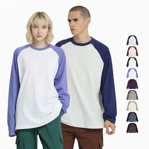 Men's Cotton <b>Raglan</b> Long <b>Sleeve</b> Crewneck <b>T</b>-<b>Shirt</b> Knitted Solid Color Anti-Pilling Loose Fit 250g Front Logo - Product Image 1
