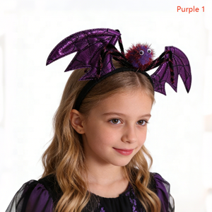 Accessoires de cheveux d'Halloween, bandeau rouge avec chauve-souris et araignée, style festival pour enfants et filles, décoration de fête effrayante, bandeau avec ailes de chauve-souris d'Halloween - Product Image 1