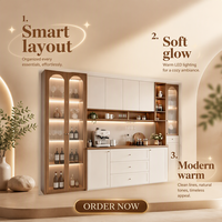 Buffet modulaire personnalisé avec rangement mural intégré, vitrine en verre cintrée pour appartement de luxe