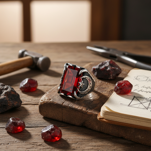 Moon Star Design Oval Shape Garnet Gemstone <b>Men</b> <b>Rings</b> Authentic <b>Men</b> <b>Ring</b> Wholesale Handmade 925 Sterling <b>Silver</b> - Product Image 3