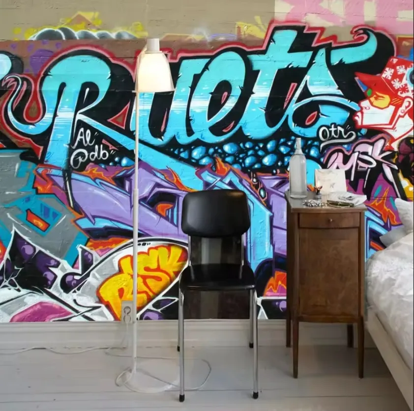3d Streetแฟชั่นวอลล์เปเปอร์Graffiti Hip Hop Wallภาพจิตรกรรมฝาผนังบทคัดย่ออิฐผนังวอลล์เปเปอร์ตกแต่ง