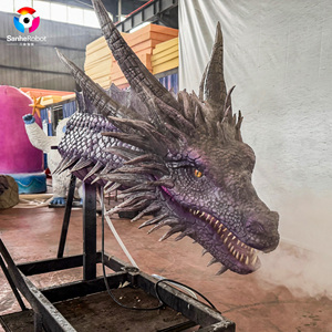 Tête de <span class=keywords><strong>dragon</strong></span> animatronique violette de 1,5 m avec LED lumineuses, modèle de dinosaure réaliste, accessoire interactif pour parc d'attractions - Product Image 6