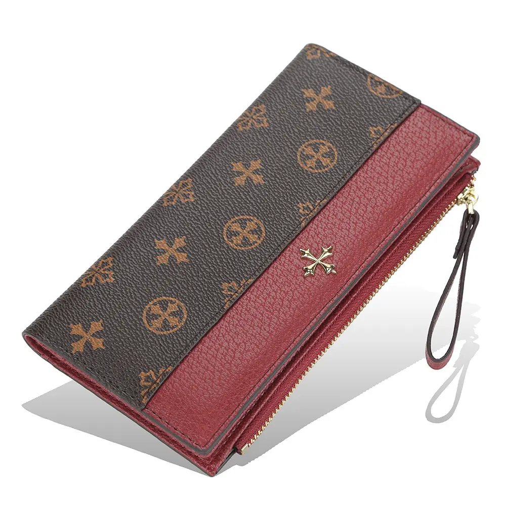 Baellerry-cartera de cuero para teléfono para mujer, bolso de lujo con cremallera, largo, nuevo diseño