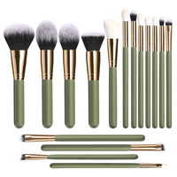 Kit kuas rias hijau mode 16 buah OEM kuas Label pribadi Set kuas rias Eyeshadow wajah kosmetik