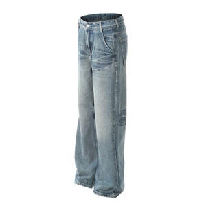 Pantaloni in Denim lavato blu chiaro alla moda Streetwear pantaloni larghi a gamba larga di alta qualità <span class=keywords><strong>Jeans</strong></span> larghi da <span class=keywords><strong>uomo</strong></span> - Product Image 4