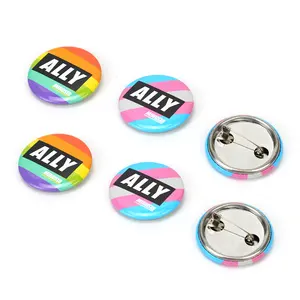 Özel baskı Logo Pinback düğme rozet yuvarlak Pin rozeti malzemeleri kumaş farklı boyut 25mm 50mm 56mm 58mm kalay düğmesi
