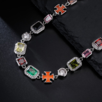 Magnifique Collier Tennis Croix en Pierres Fines Assorties 5A CZ Émail Plaqué Or 18K Style Vintage Multicolore pour Femmes et Hommes