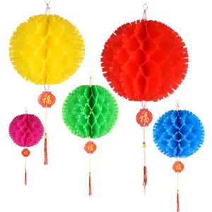 2023 Folding plastic wrap party decoration colorful crafts honeycomb ball home decoration hanging lanterns