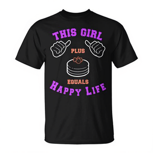 T-shirt unisexe pour adulte à manches courtes et col rond avec impression sérigraphiée « This Girl Plus Pancakes Equals Happy Life » - Product Image 2