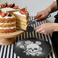 Ensemble d'ustensiles de service en acier inoxydable à motif crâne pour fêtes d'anniversaire et mariages : assiette, fourchette à dessert, couteau à gâteau et spatule