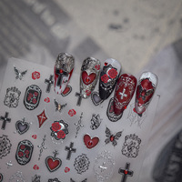Autocollants pour ongles TSZS Y2K Gothic Red Rose Crystal 5D, autocollants pour ongles en strass métalliques noirs en forme de croix, pour fête d'Halloween