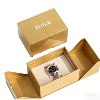 Boîte cadeau pour montre à double porte personnalisée, carton rigide noir mat, intérieur rouge, coussin en velours, logo, emballage de présentation