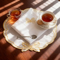 Napperons modernes irréguliers brodés avec nœuds, écologiques, pour la décoration de table à manger à la maison, serviettes de table en lin multicolores pour pique-nique et extérieur