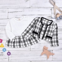 Trois options de couleurs  Ensemble de vêtements pour enfants à deux pièces le plus vendu, style tweed, robe à manches longues pour bébé