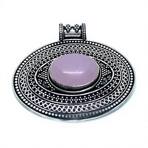 Gros Gros Argent Plaqué Rose Quartz Pendentif Charme Pierre Collier Pierre Naturelle Rose Quartz Pendentif - Product Image 1