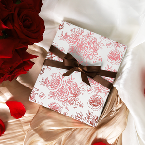 Papier d'emballage en cuivre ciré rouge floral vintage français, face unique, doré mat à l'arrière, pour mariage, douche nuptiale, bouquet de faveurs - Product Image 4