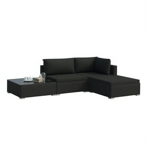 Set Lounge da Esterno Moderno in Rattan Nero per Patio, Arredamento per Intrattenimento, Capacità 4 Posti, Design Contemporaneo - Product Image 1