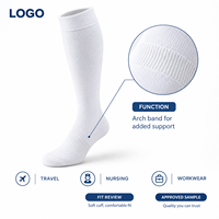 Chaussettes de compression pour infirmières, confortables, avec tableau de mesure du mollet, manchette plus large, bout plat, vérifiées, blanches, avec bande de soutien de la voûte plantaire, ajustement gradué