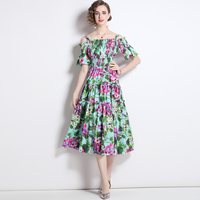 Vestido de verano de manga corta con hombros descubiertos, estampado Floral