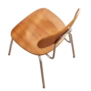 Modern Lightweight Wood <b>Chair</b> with Metal Legs Light <b>Brown</b> Seat and Backrest Minimalist Design Living Room Indoor Use - Product Image 3