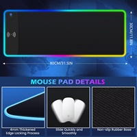 Tapis de souris à chargement sans fil Chargeur sans fil Tapis de souris de jeu RGB Surface de coussin pour ordinateur Tapis de souris de jeu pour le bureau
