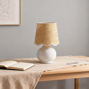 Scandinavian Ceramic <b>Table</b> <b>Lamp</b> Beige Shade Touch Control LED Eye Caring Decorative For Bedroom <b>Study</b> Living Room - Product Image 4
