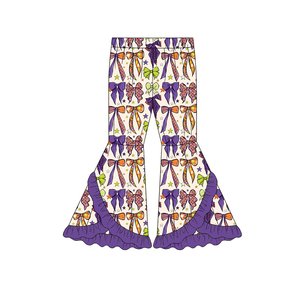 Pantalones de campana con volantes para niñas, diseño de calabaza personalizado, venta al por mayor, moda de otoño, ropa de Halloween de fábrica para boutique - Product Image 2