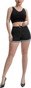 Shorts en <span class=keywords><strong>jean</strong></span> personnalisés noirs taille basse boutonnés moulants pour femmes, style simple et élastique <span class=keywords><strong>avec</strong></span> poche - Product Image 4