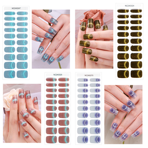 New Arrival UV Gel Nail <strong>Strip</strong> Blue-Pink Gradient Smiling Cat's Eye Design Semi-Cured Nail Gel <strong>Strips</strong> - Product Image 2