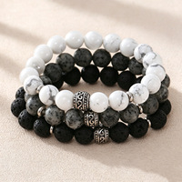 Natürliches Lavastein-Armband für Männer 10mm Perlen Dehnbares Kordel-Armband Edelstahl-Schmuck
