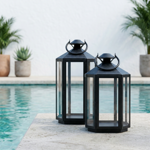Lanternes à bougies en acier inoxydable nickel noir à motifs pour la décoration intérieure et extérieure (vente en gros) - Product Image 5